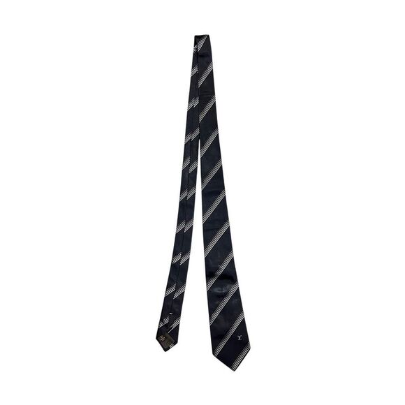 Louis Vuitton Navy Blue Striped Designer Neck Tie 100% Silk Embroidered Logo - Picture 1 of 14